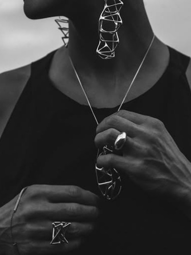 Silver necklace and earrings